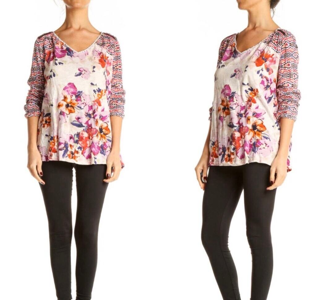 Anthropologie Akemi and Kin Floral Mixed Media Longsleeve Colorful Blouse Size M